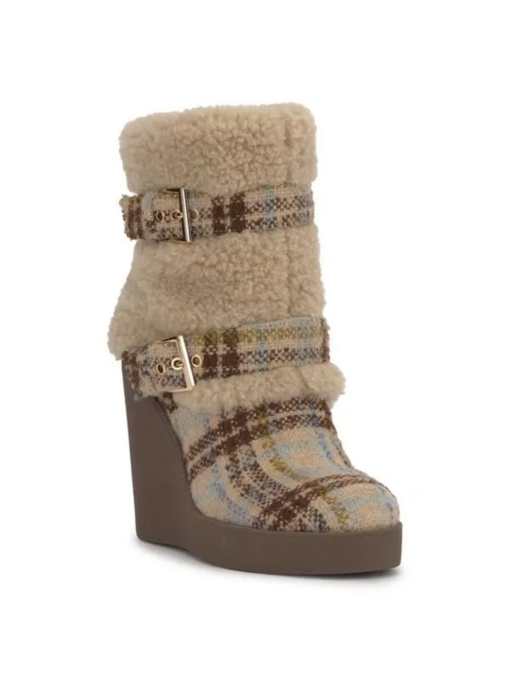 Jessica Simpson | Meztyn Plaid Shearling Wedge Bootie | Size 9M
